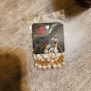 Paparazzi Gold Hoops with White Pearls